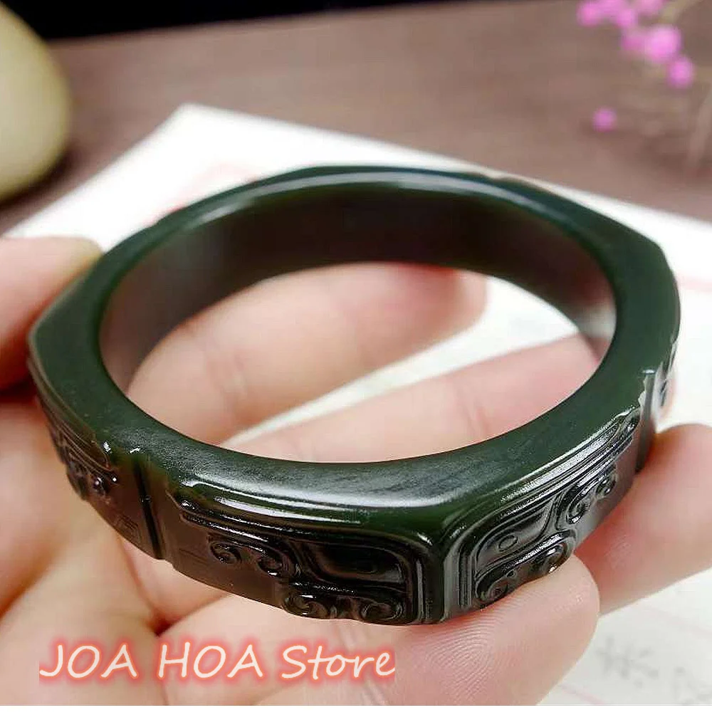 

TOP Quality Rare Natural Hetian Jade Beast Face Bracelet Oily Delicatefinely Carved Antique Animal Face Bangle Boutique Jewelry