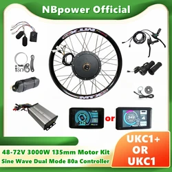 US Stock NBpower 135mm 72V 3000W Ebike Motor Wheel Kit Electric Bicycle Conversion Kit with UKC1/UKC1+ Display Dual Mode 90kph
