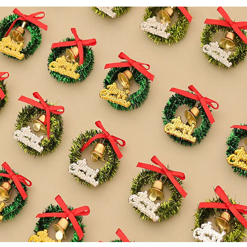 

5Pcs Handmade Mini Christmas Bell Wreath Pendants DIY Jewelry Making Accessories for Dollhouse Scene Charms Decoration