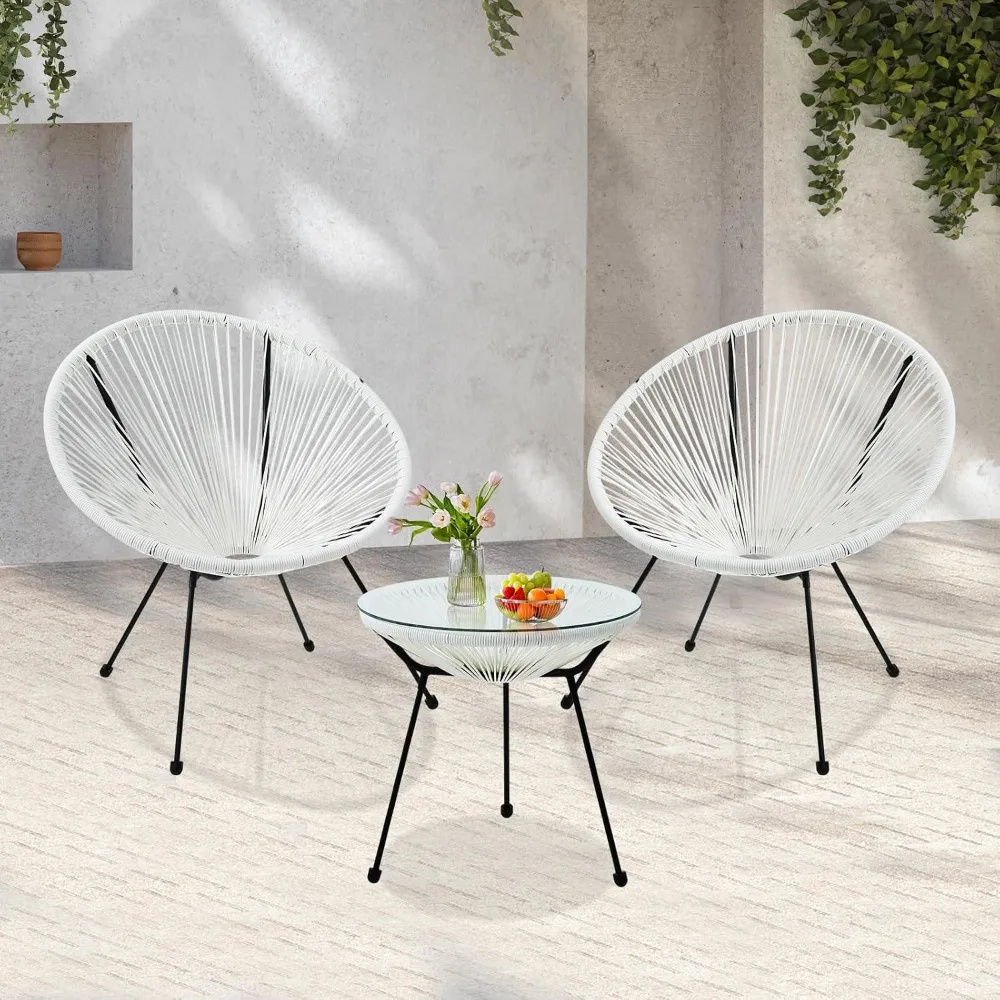 

3 Piece Patio Bistro Set, Acapulco Chairs, Outdoor Seating, Outdoor Wicker Furniture Sets with Side Table and 2 Chairs, Ideal fo