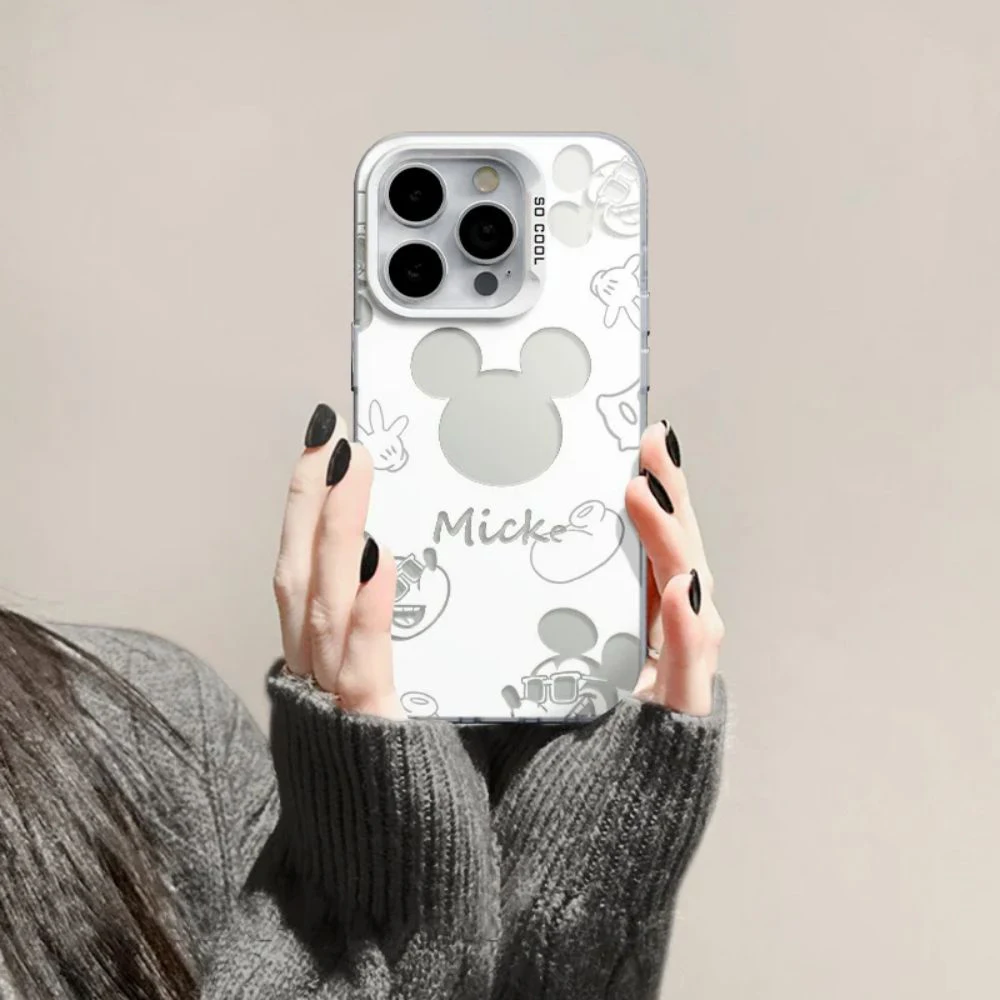 Mickey Minnie Couple Phone Case for Oppo A94 A78 A74 A58 A57 A38 A17 Reno 10 8 7 6 T Z Pro Plus 4G 5G Matte Silver Hard Cover image 4