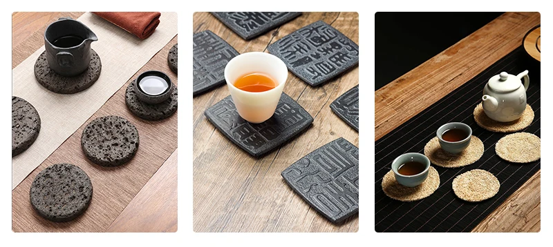 Teeuntersetzer aus Vulkangestein, 9 cm, quadratisch, natürliche, poröse Matte, wärmebeständig, Wabi-Sabi, Zen, Gongfu-Teezeremonie, Teegeschirr, Geschenk – Detail 9