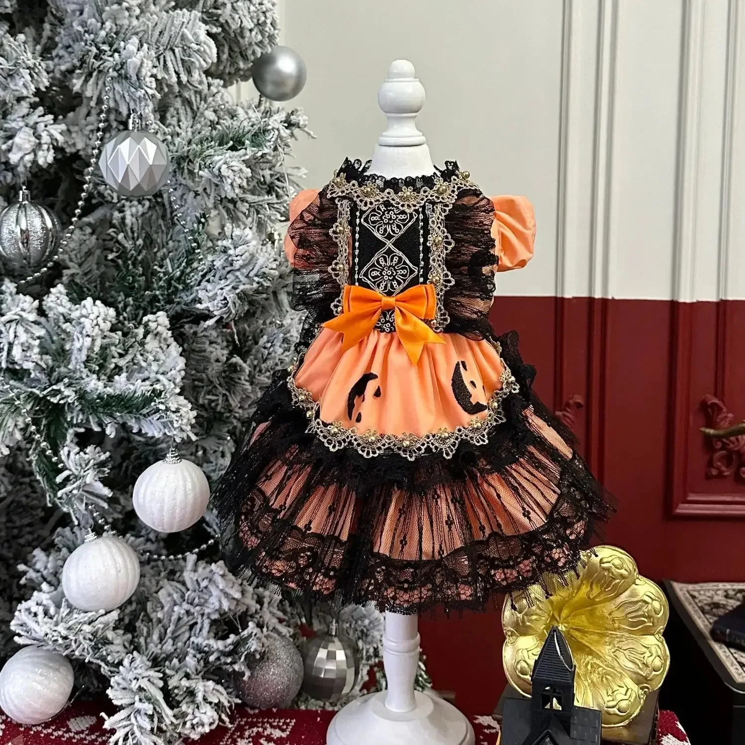 

Halloween Pumpkin Pet Dog Clothes Fashion Handmade Holiday Party Orange Dresses For Small Medium Dog Chihuahua Puppy Clothing