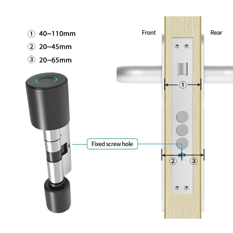 Imagem -04 - Tuya App Impressão Digital Fechadura do Cilindro Bluetooth Recarregável Longa Vida Útil da Bateria Eletrônico Inteligente Fechadura da Porta Digital Keyless Casa