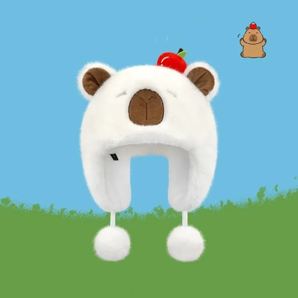 Cartoon Capybara soffice cappello caldo donna inverno protezione per le orecchie berretto pullover cappello sport all'aria aperta antivento berretto da orso berretto