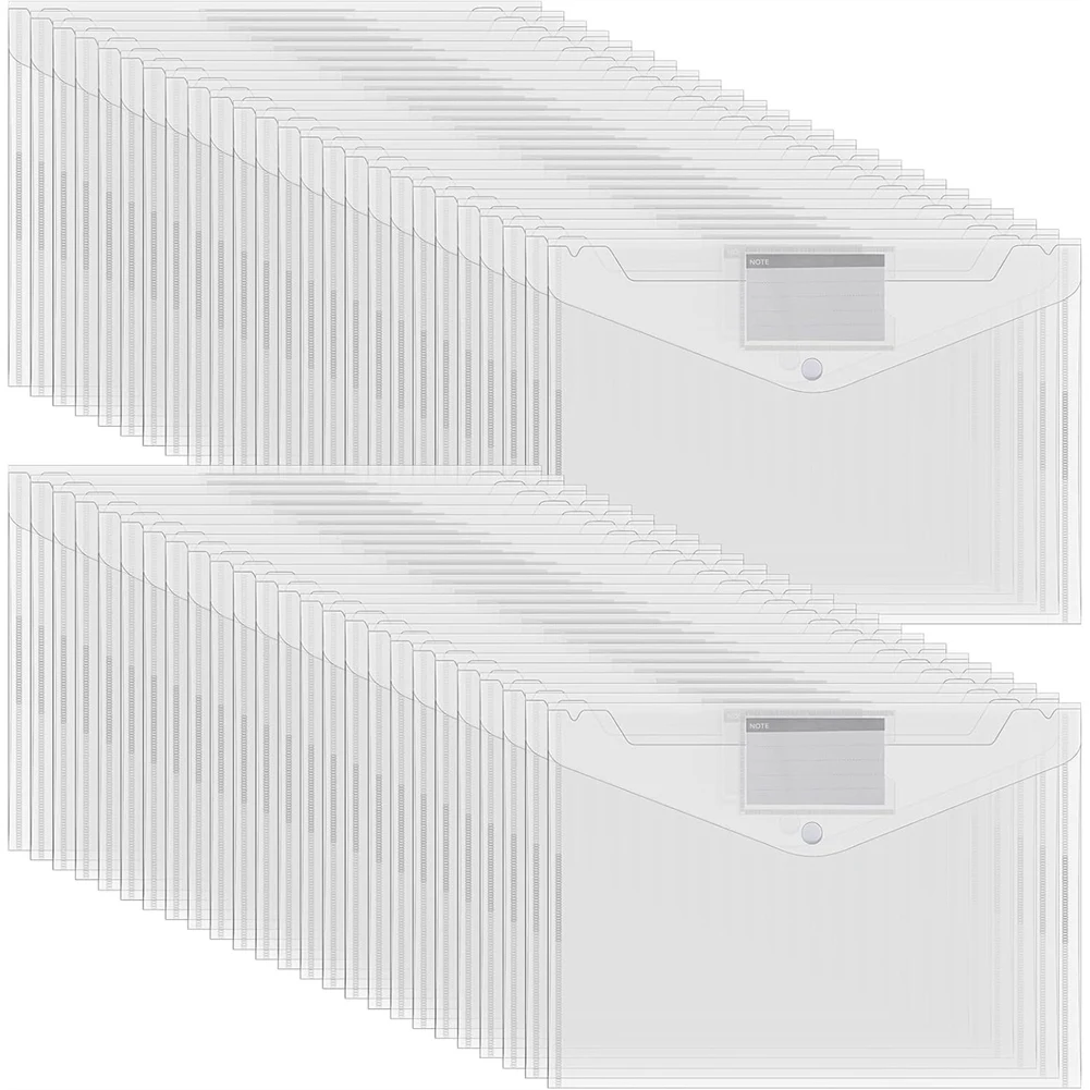 

ABFM-Plastic Envelopes File Folders 50 Pcs Snap Button Closure Document Organizer For Letter A4 Size Home Office