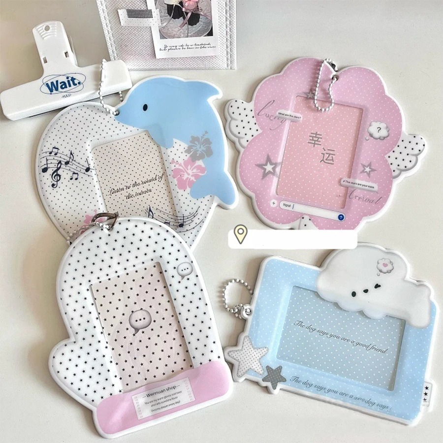 Cute Kpop Photocard Holder with Keychain 3 inch Mini Photo ID Card Holder Protector Stationery