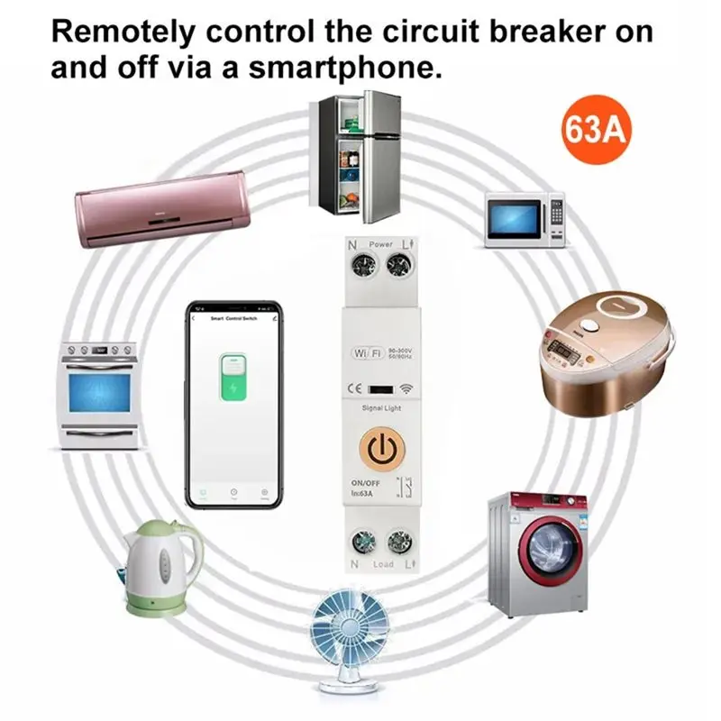 GYTB-Tuya Smart Life 2.4Ghz Wifi قطاع دارة التبديل 63A 1P + N مع الموقت التحكم عن بعد على إيقاف عبر التطبيق