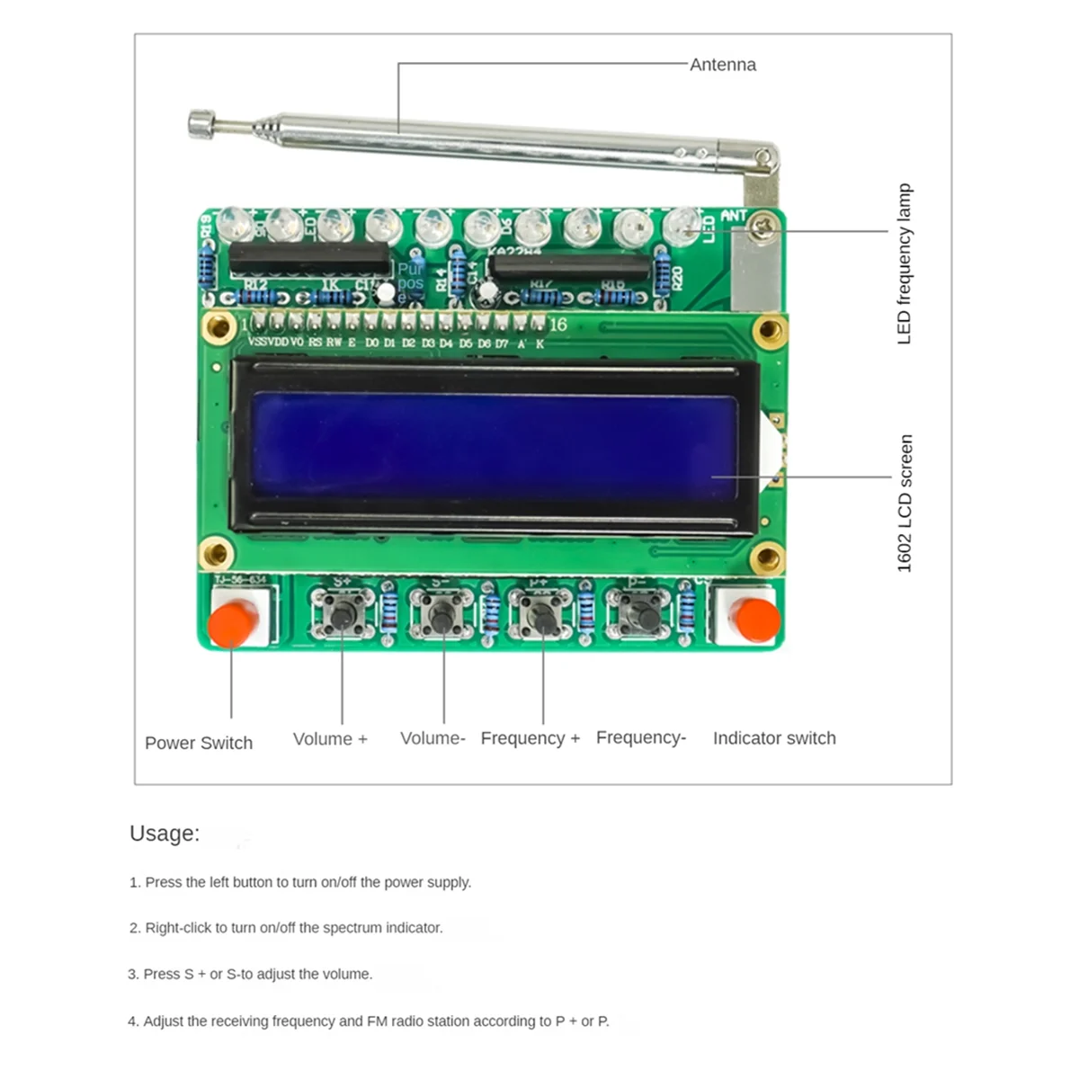 ABBH-RDA5807 87MHZ-108MHZ FM-radio DIY-kit FM elektronische DIY-circuitonderdelen LED digitaal display met indicator Solderen