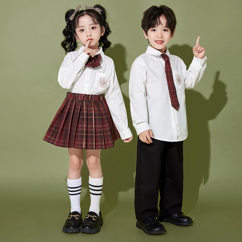 Hip Hop Girls Plaid School Uniform Shirt Tie Skirts Boys Jazz Street Dance Pants Child Jazz Clothes Sets Kids Showing Clothing