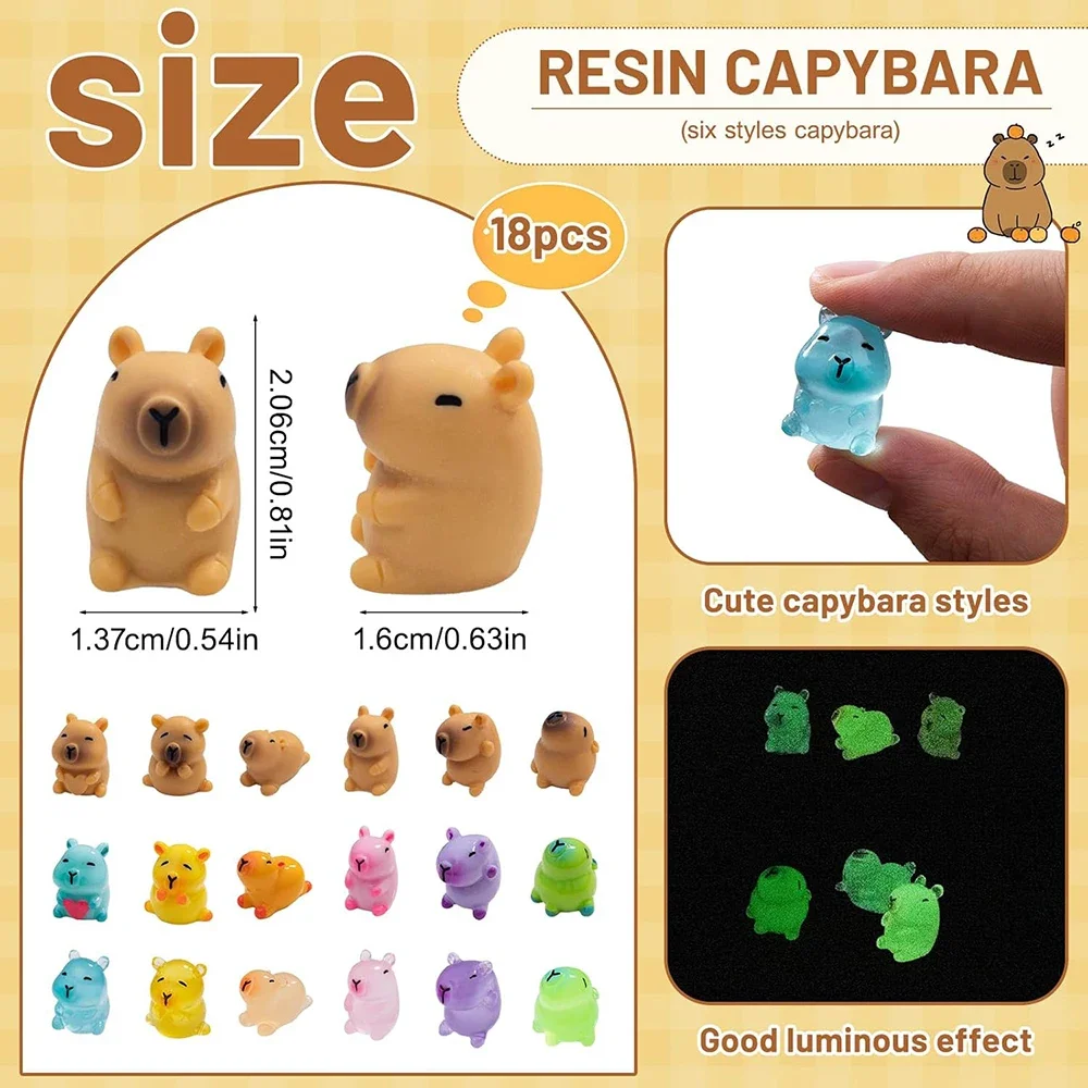 18 sztuk Capybara świecące w ciemności Mini Capybara figurki z żywicy Luminous Capybara Mini zabawki prezenty pulpit Tabletop Outdoor