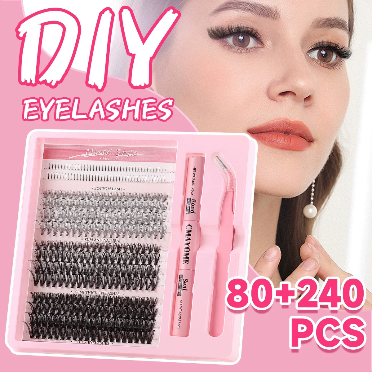 Popular 5-16cm DIY Segmented Eyelash Set with 320 Clusters of Natural Thick False Eyelash Mixed Batch Box