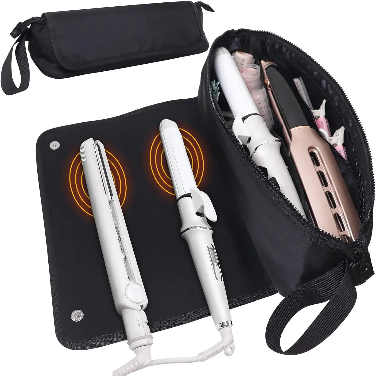 Hair Tools Travel Bag and Heat Resistant Mat 2 in 1 Organizer Hair Travel Case for Curling Iron Hair Straightener Hair Dryers