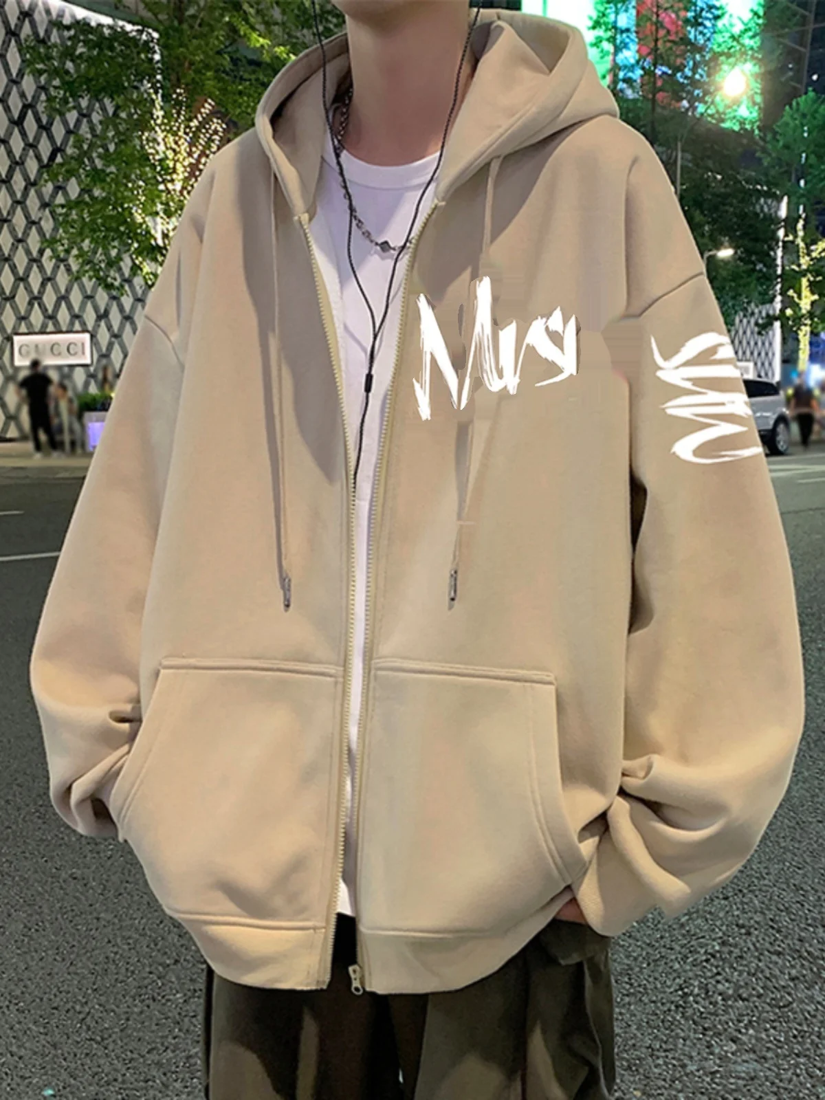 

Мужской кардиган Laid-ba Sle оверсайз с капюшоном на молнии, осенне-зимняя новинка, модный брендовый свитшот для пар, 300 Pou