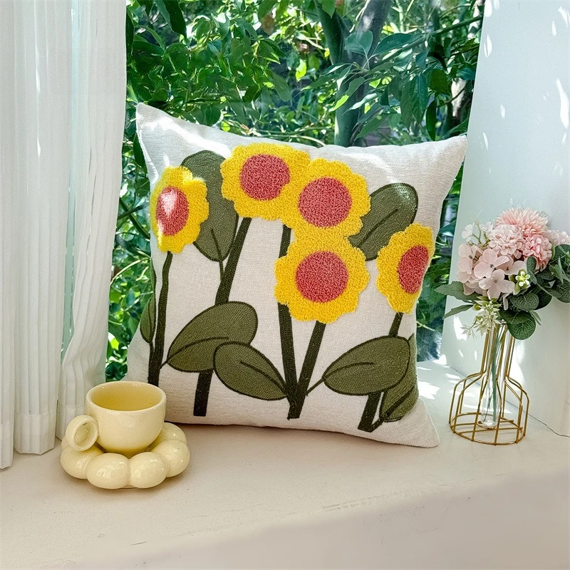 45x45 سنتيمتر رمي غطاء الوسادة أزهار لطيفة النبات التطريز النمط الرعوي غرفة المعيشة غرفة نوم أريكة مريحة كيس وسادة غطاء #6