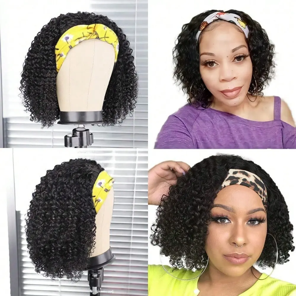 Deep Wave 34 Inch Headband Wig, Glueless Human Hair Wigs, Machine Made No Lace Deep Curly Natural Color Hairpiece for Women image 6