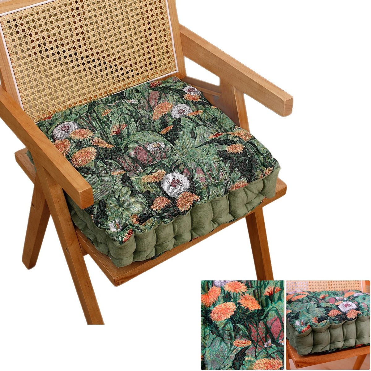 1pc Thickened Soft Chair Cushion Floral Print Comfort Seat Pad for Office Room Chair Non-Slip Washable Home Sofa Cushion 사각 방석