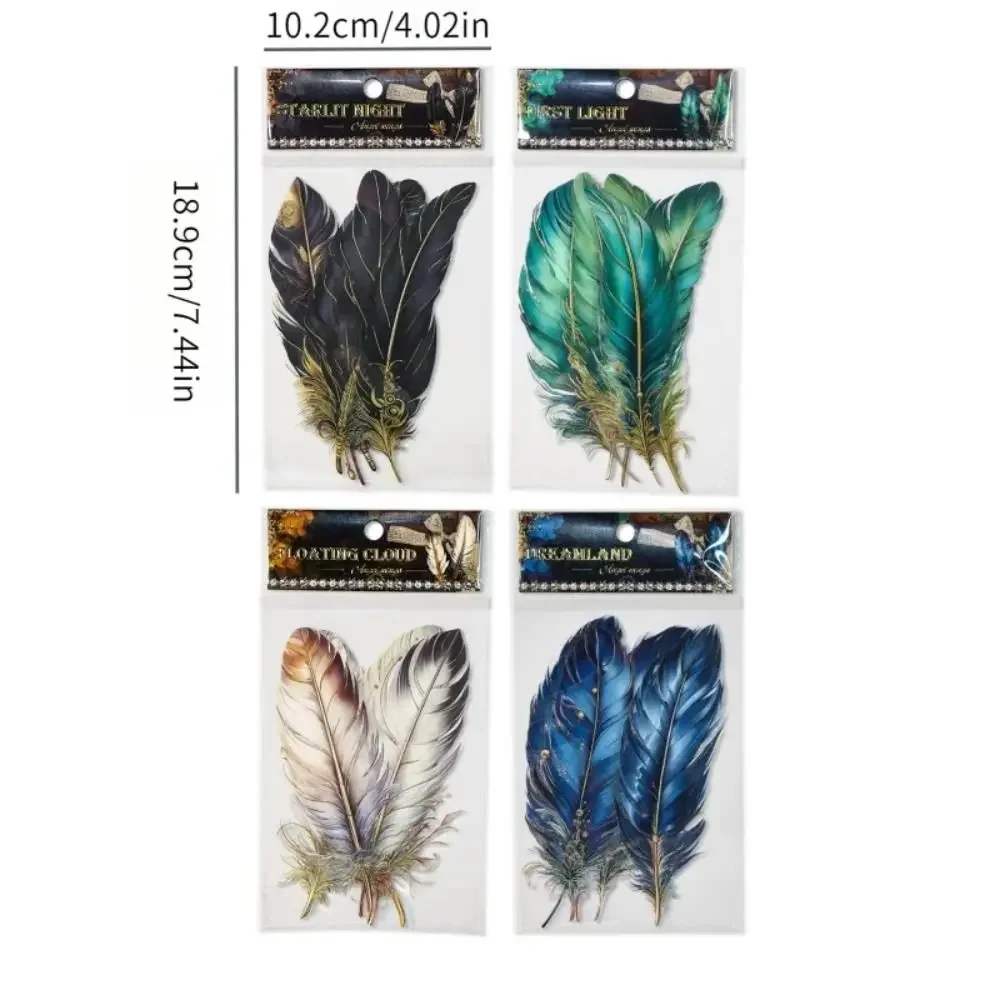 PET Feather Stamping Sticker Retro Gilded Feather Handbook Sticker Hand Decoration Waterproof DIY Decoration Sticker