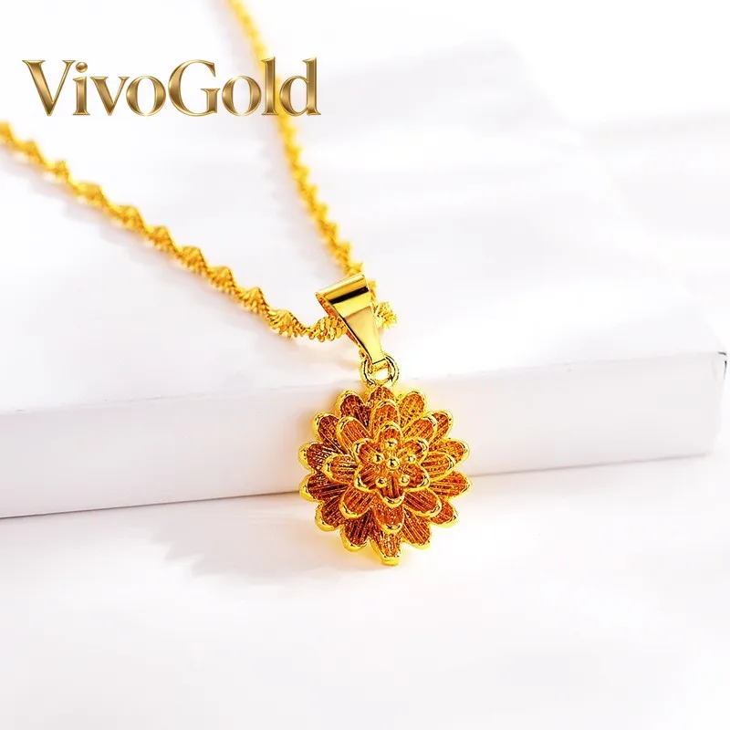 

VivoGold Boutique 9999 new women's gold necklace 24K real golden lotus pendant fashionable women's collarbone chain jewelry