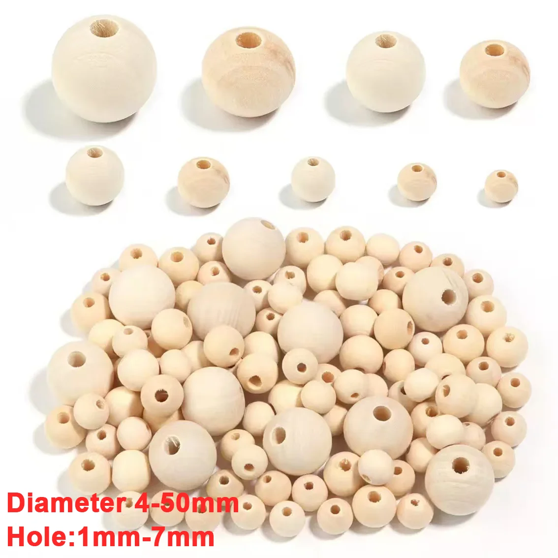 

500 г бусины из натурального дерева 4-6-8-10-50 мм, гладкие круглые бусины-разделители с свободными отверстиями для изготовления ювелирных изделий, принадлежности для рукоделия своими руками