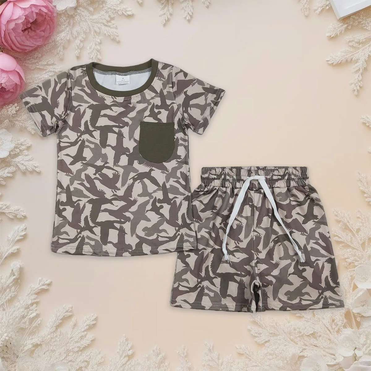 

Baby Boy Ducks Camo Pocket Top Shorts Hunting Pajamas Cute Kids Clothes Sets Infant Toddler Outfits Children Clothing Wholesale