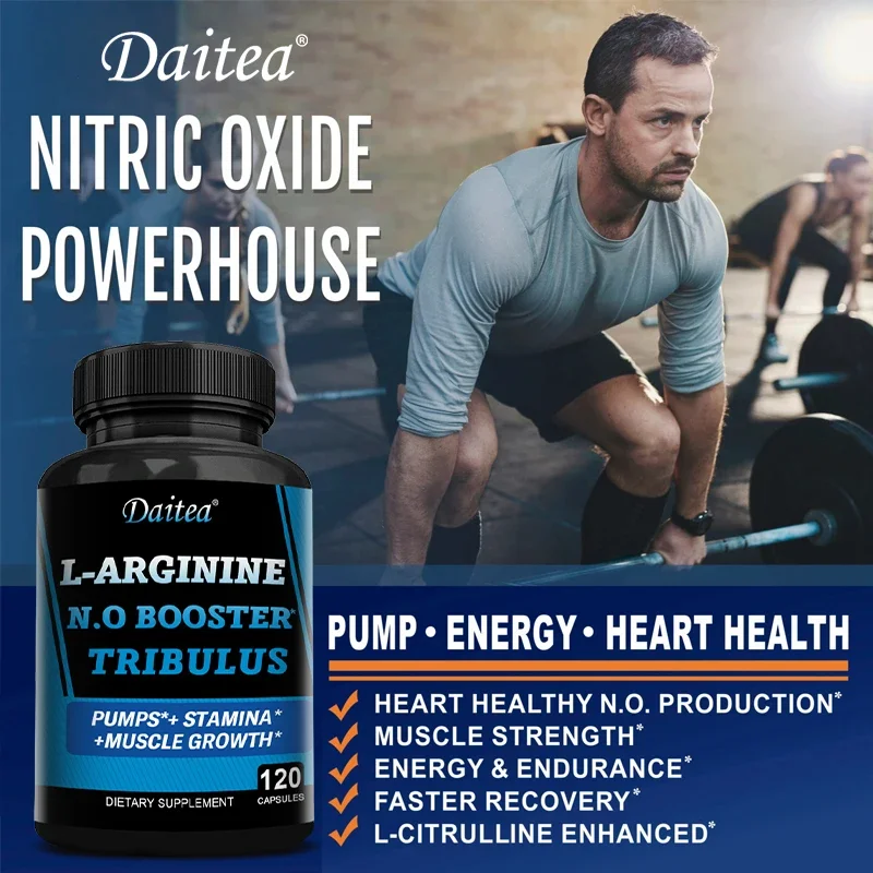 Daitea L-Arginine Capsules - Enhance Men's Energy, Muscle Mass, Endurance and Blood Flow - Daily Exercise Mercury Supplement