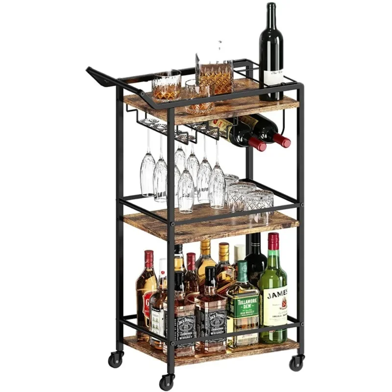 3-Floor Bar Car, Alcohol and Beverage Dinner Party Utility Dining Car, Wheeled Dining Car