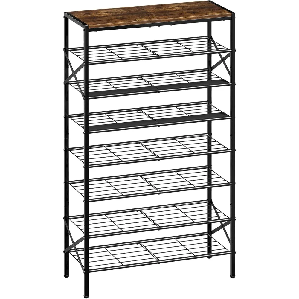 

Tall Shoe Rack Organizer Storage for Entryway Metal Shoe Rack for Closet Heavy-Duty Shoe Rack with Wooden Top Shelf