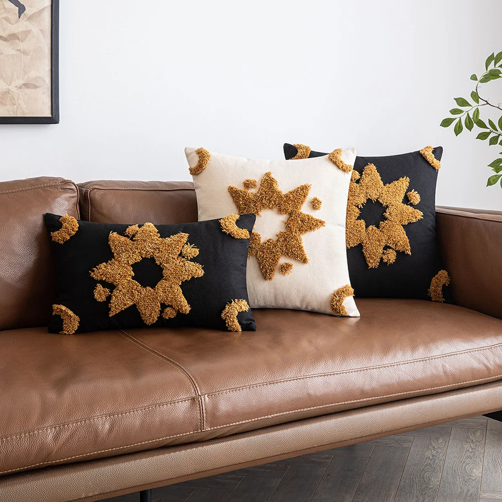 Tufted Pillow Cover Black Brown Star Geometric Home Decoration Cushion Cover 45x45cm 30x50cm Living Room Bedroom