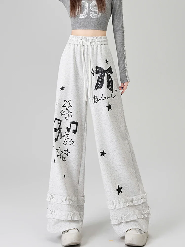 American Vintage Streetwear Print Y2K Sweatpants Women Loose Hip Hop High Waist Straight Trousers  Fall Harajuku Stars Pant