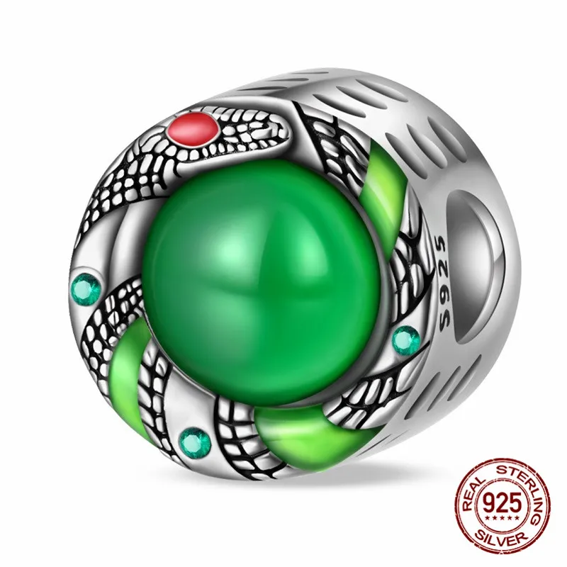 حبة قلادة على شكل ثعبان من الفضة الإسترليني عيار 925 ساحرة مع سوار أصلي لصنع هدية مجوهرات نسائية ذاتية الصنع #1