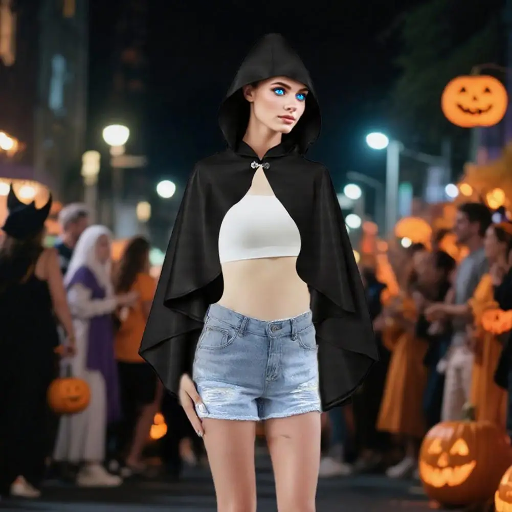 

Decoration Shawl Cloak with Unique Tailoring Retro Style Halloween Cloak with Hood Metal Buckle Decoration for Role-playing