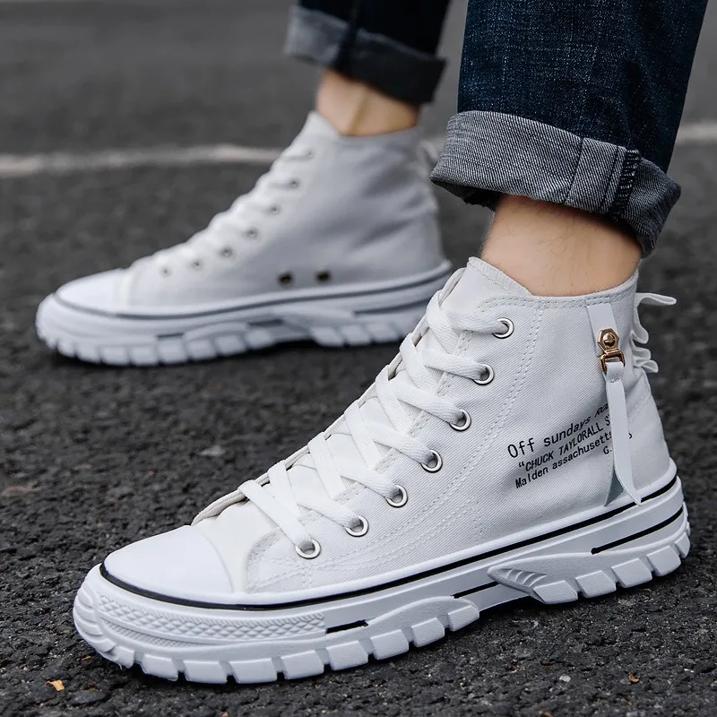 Zapatos de lona de caña alta para hombre, zapatillas planas transpirables de moda 2026, calzado deportivo antideslizante para exteriores con cordones y plataforma
