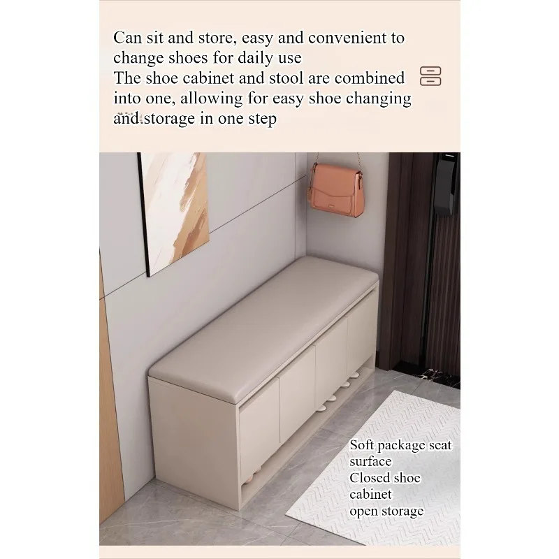 Shoe changing stool household entrance modern simple shoe stool sitting stool integrated low cabinet dust-proof storage image 5