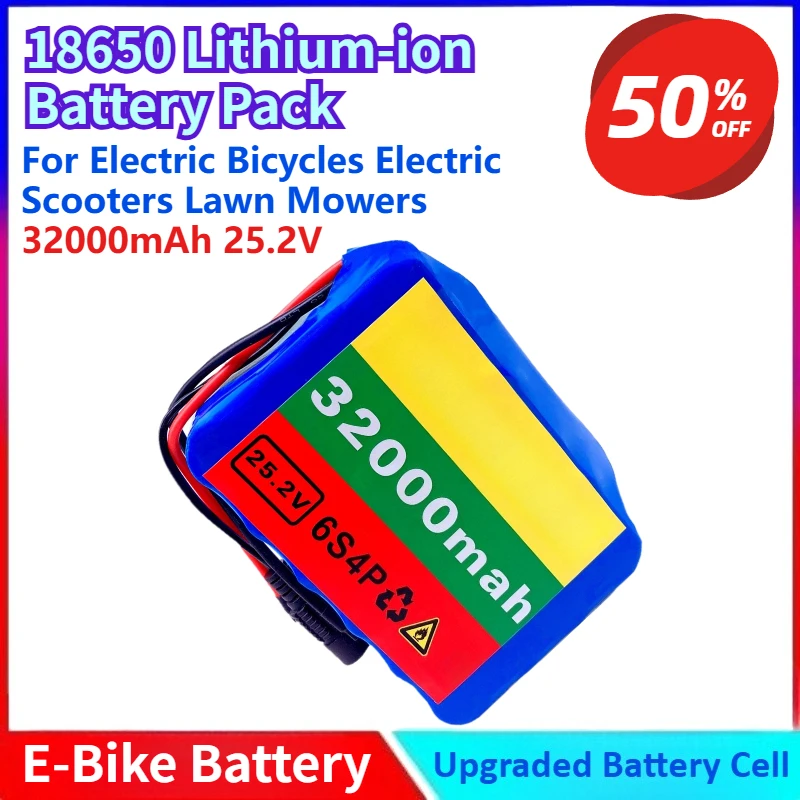 NEW 32000mAh Li-ion Battery Pack 6S4P for Electric Bicycles Electric Scooters Lawn Mowers with BMS Protection Waterproof Case