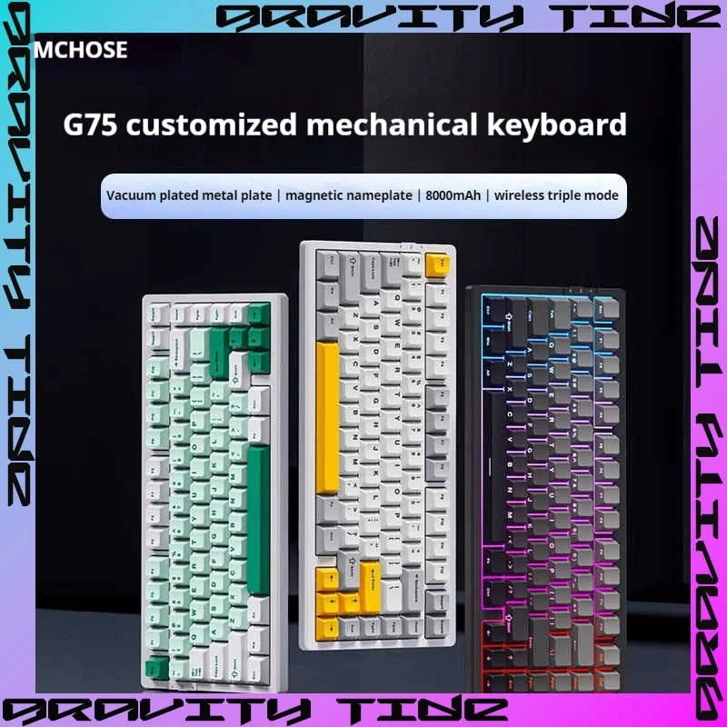 75% Layout Mechanical Keyboard Side-Engraved Keycaps Keyboard Customizable Wireless Mechanical Keyboard Bluetooth Wired Games