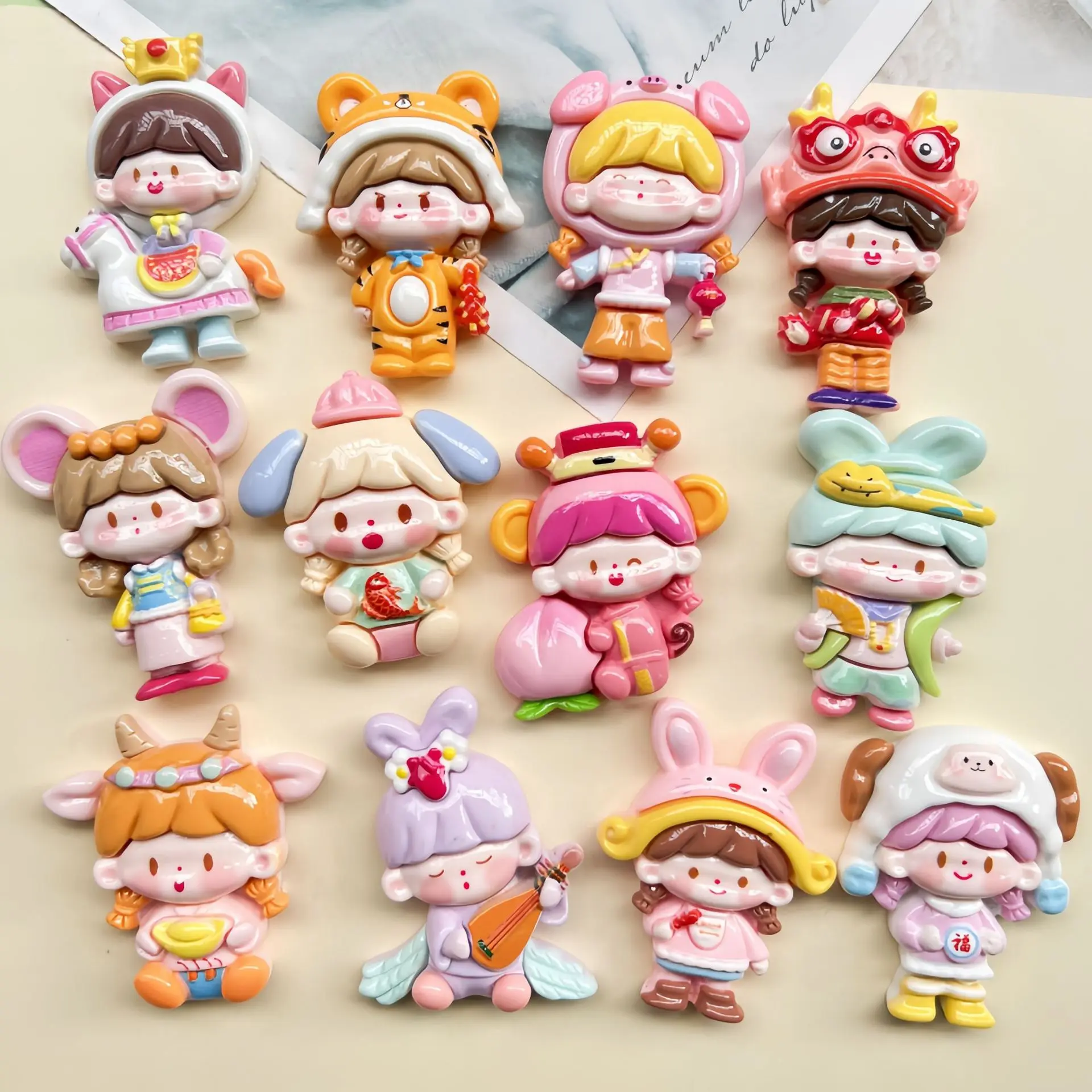 2pcs Cartoon Big Card Zodiac Sister cartoon resin flatback cabochon diy crafts materials kid handmade jewelry charms