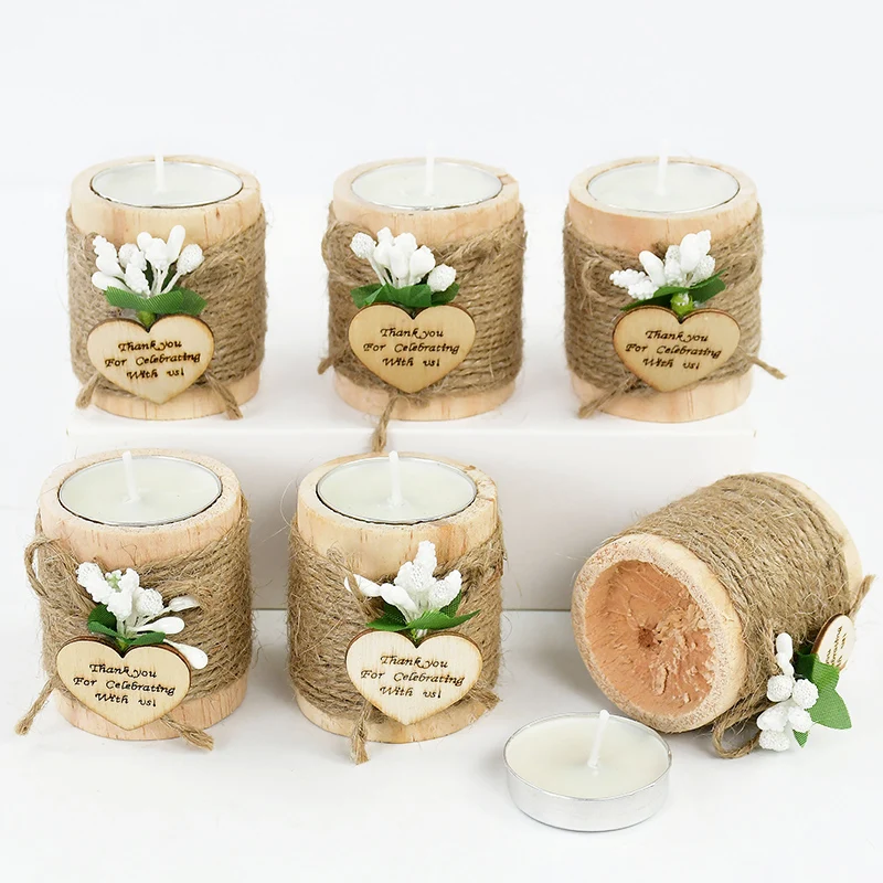 Rustic Wedding Wooden Tealight Candle Desktop Table Centerpiece Ornaments Wedding Bridal Shower Favor Candles for Guests Gifts