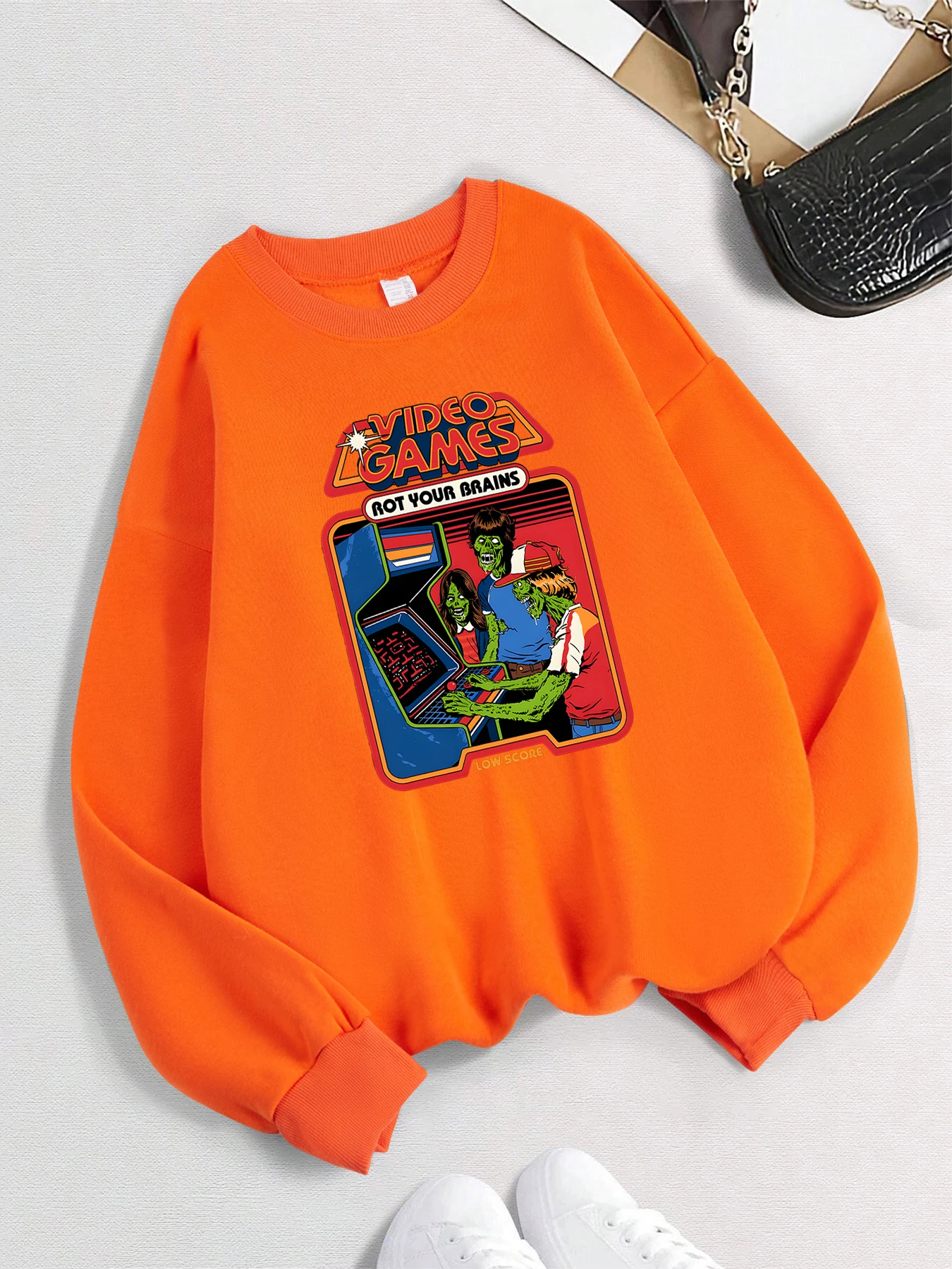 Chándal con estampado de videojuegos Rot Your Brains para mujer, sudadera de calle Vintage, ropa de calle informal de lana para otoño e invierno