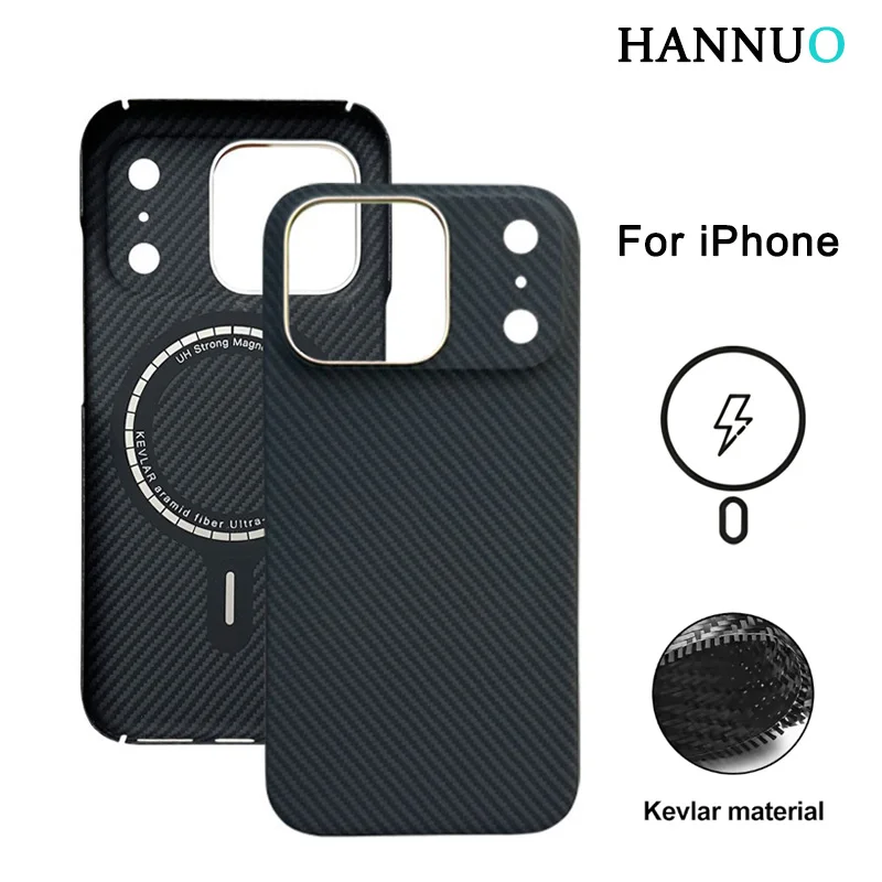 HANNUO Carbon Fiber Pattern Phone Case For iPhone 18 17 Pro Max Cases for Magsafe Magnetic Charging Shockproof Protect Cover