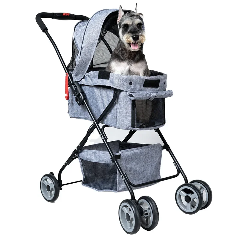 Detachable Lightweight Pet Stroller Foldable Multi-pet Double-decker Trolley Pet Cart with Basket Ventilated and Breathable