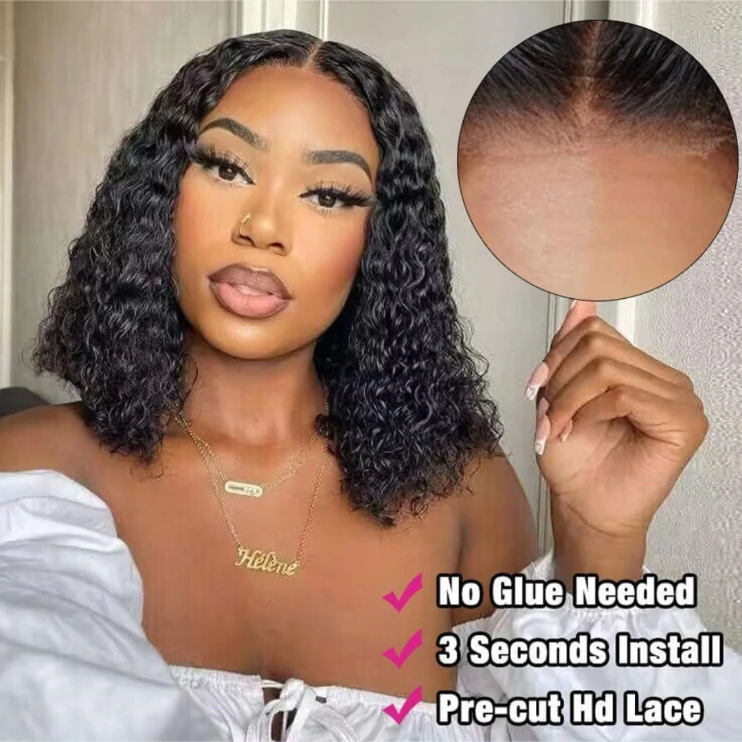 Glueless Human Hair Wigs Curly 13x4 Lace Frontal Human Hair Wigs Short Bob Deep Wave 180 Density Pre Cut Ready To Wear For Women