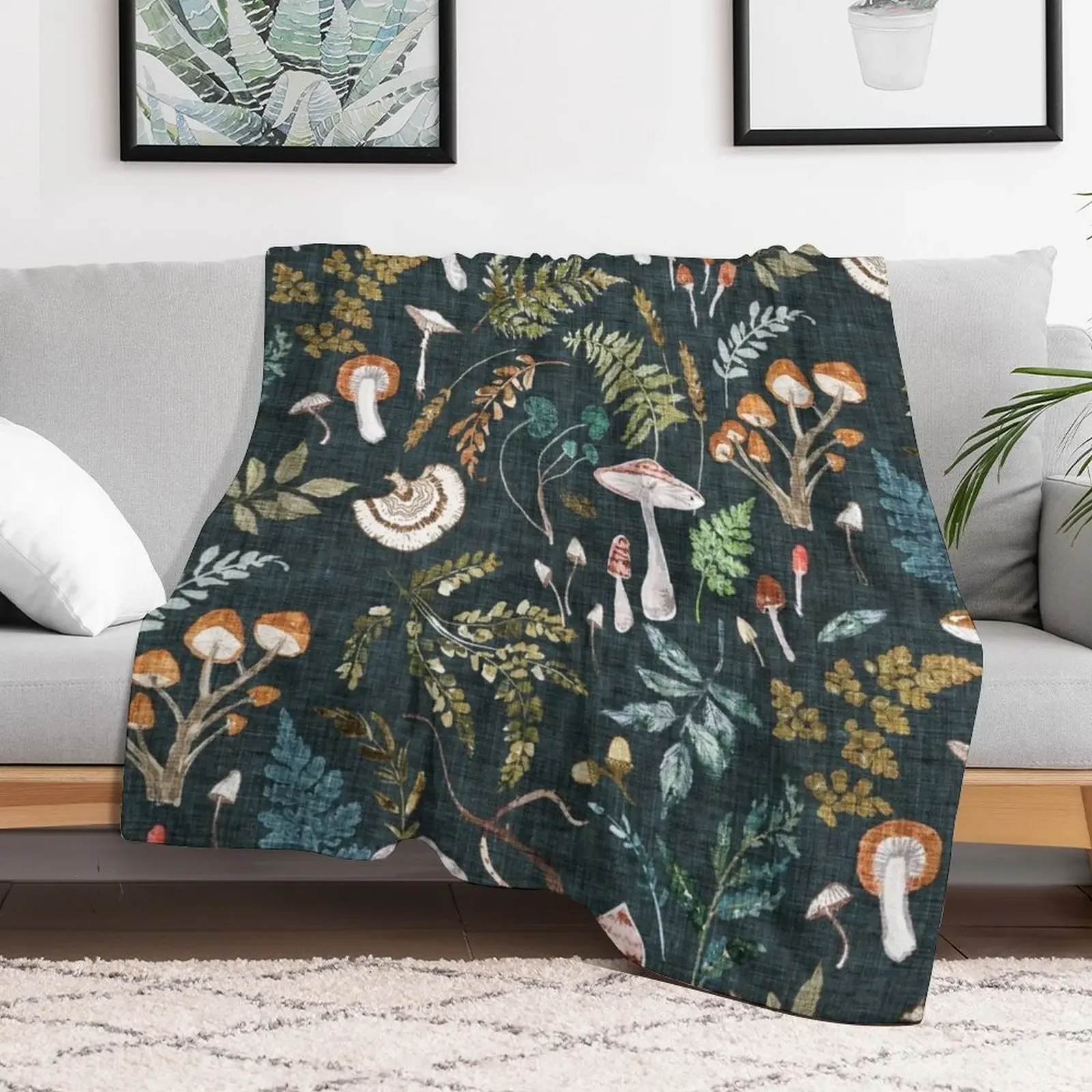 Mushroom Grove (midnight) Throw Blanket Camping Extra Large Throw Thins Decorative Throw Blankets