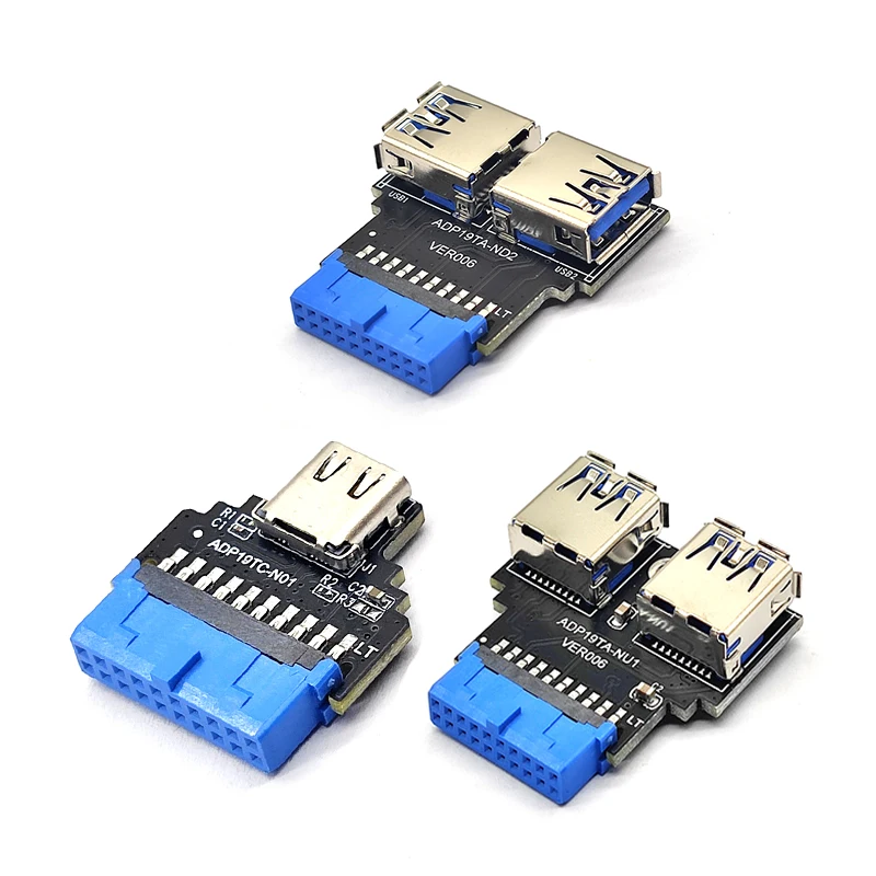 19Pin To Type C Dual USB A Female Front Connector Converter USB3.2Gen1 19Pin USB 3.0 Adapter Plug-in Motherboard Plug