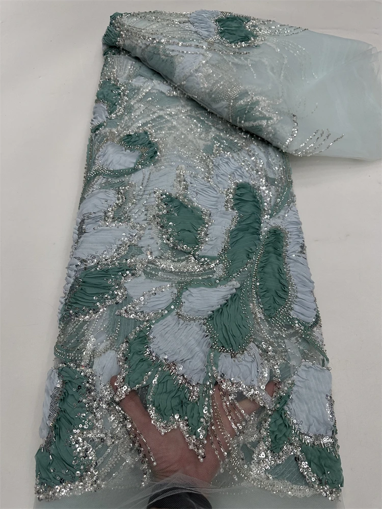 Luxury African Sequins Groom Lace Fabric 2025 High Quality French Nigerian Beaded Lace Fabric For Sewing Dress Wedding