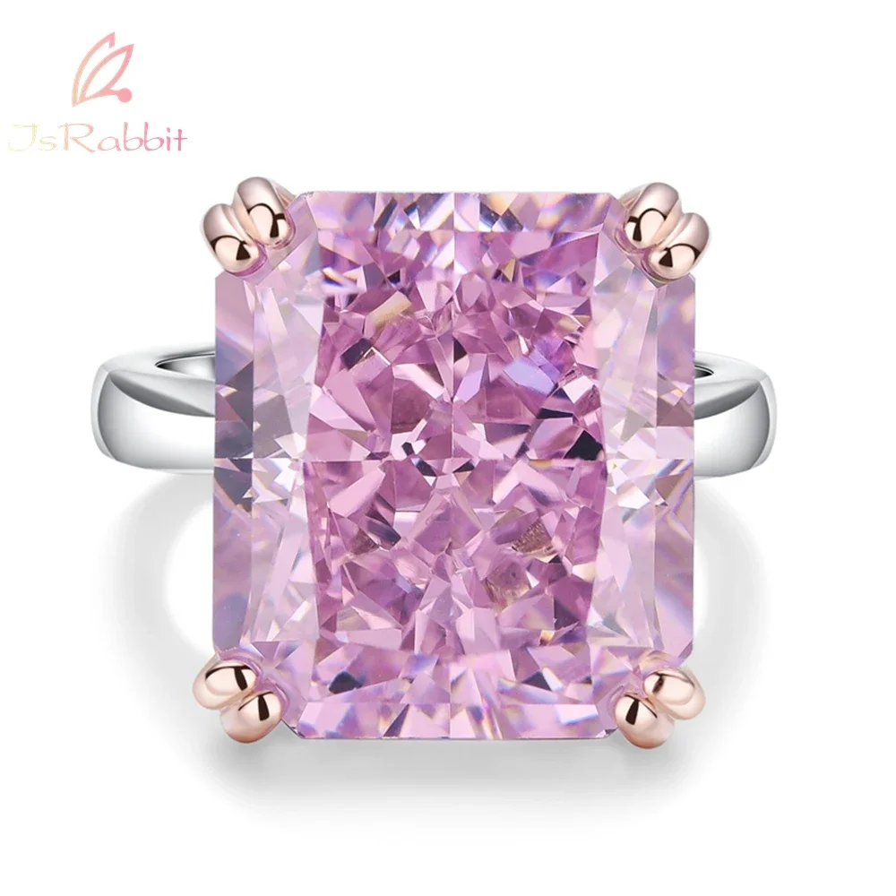 

IsRabbit 18K Gold Plated 14*16MM Pink Sapphire Diamond Cocktail Ring for Women Anniversary Gift 925 Sterling Silver Fine Jewelry