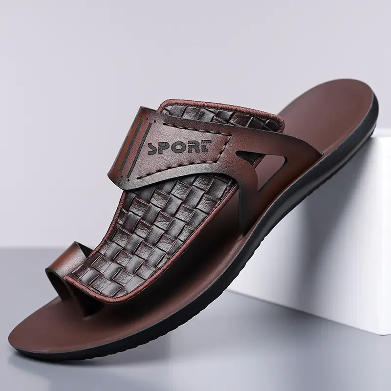 Sommerliche Herren-Ledersandalen, modisch, schlicht, große Größen 38-48, für Jugendliche, Strandschuhe, Slipper, Gummisohle, bequeme Freizeitschuhe – Detail 7
