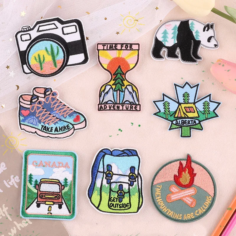 Outdoor Camping Series Patches For Clothing Iron-on Transfers For Jeans Applique Repair Hole Embroidery Patch DIY Swe Accesorios