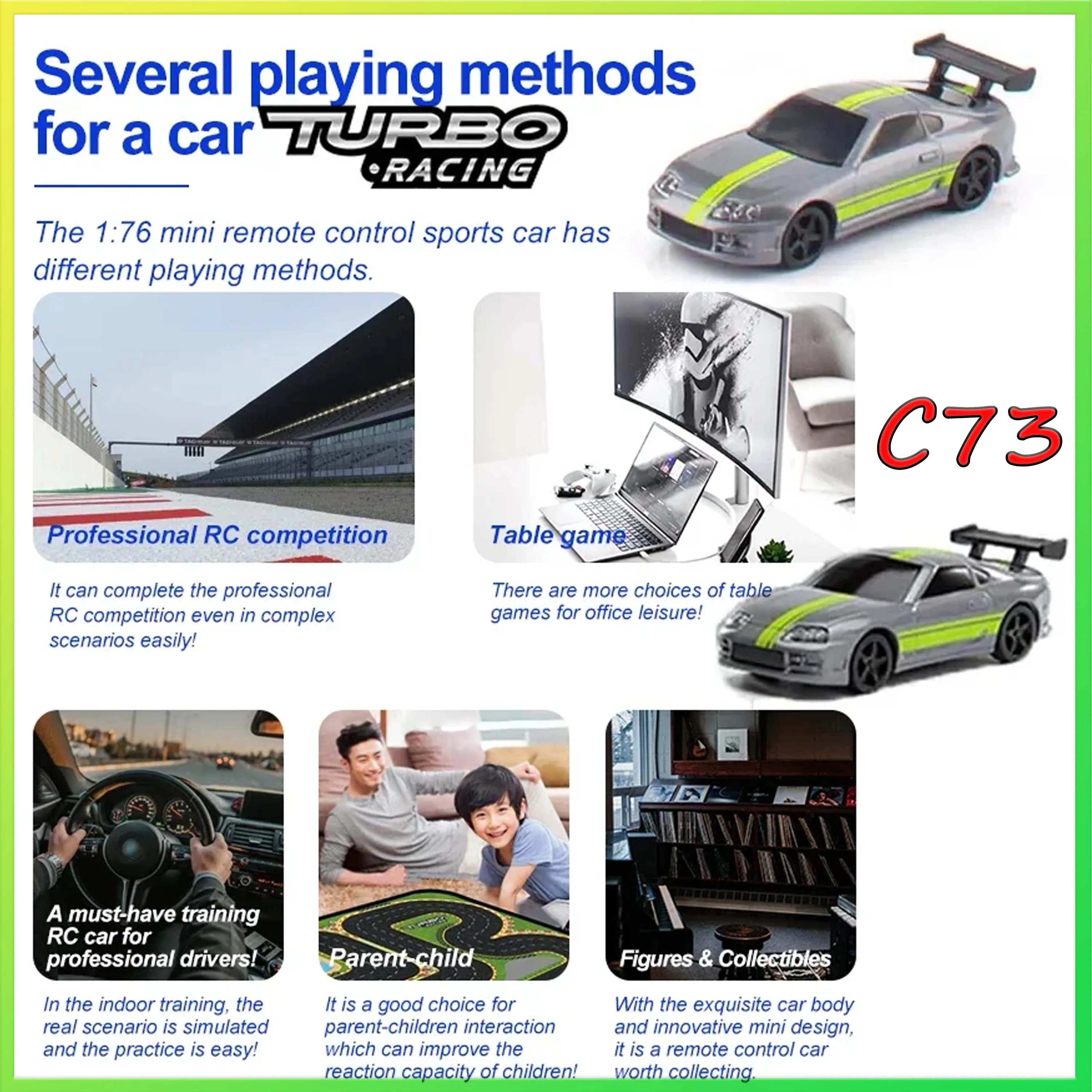 

Turbo Racing 1/76 C73 On-road Drift Car Desktop Portable Full Proportional Remote Control Model for For Kids and Adults Toy Gift