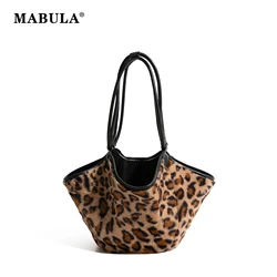 MABULA Winter Retro Leopard Pattern Bucket Handbag 2PCS Set Luxury Design Large Capacity Fashion Shoulder Bag Women Phone Purse